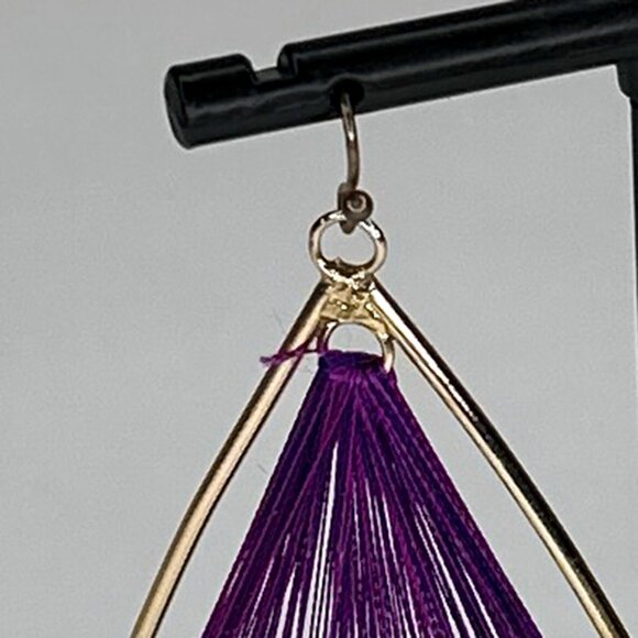 Threaded‎ Faux Gold Purple Tear Drop Earrings - Picture 5 of 8